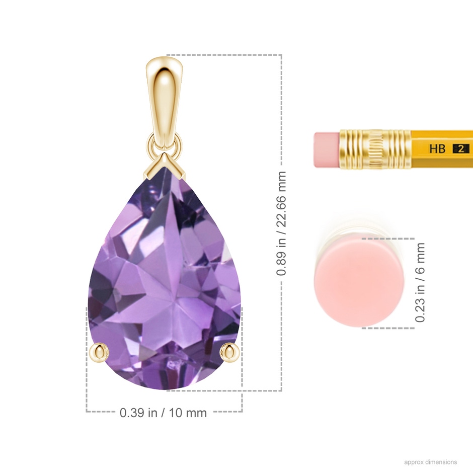 15x10mm A Prong-Set Pear Amethyst Solitaire Pendant in Yellow Gold ruler