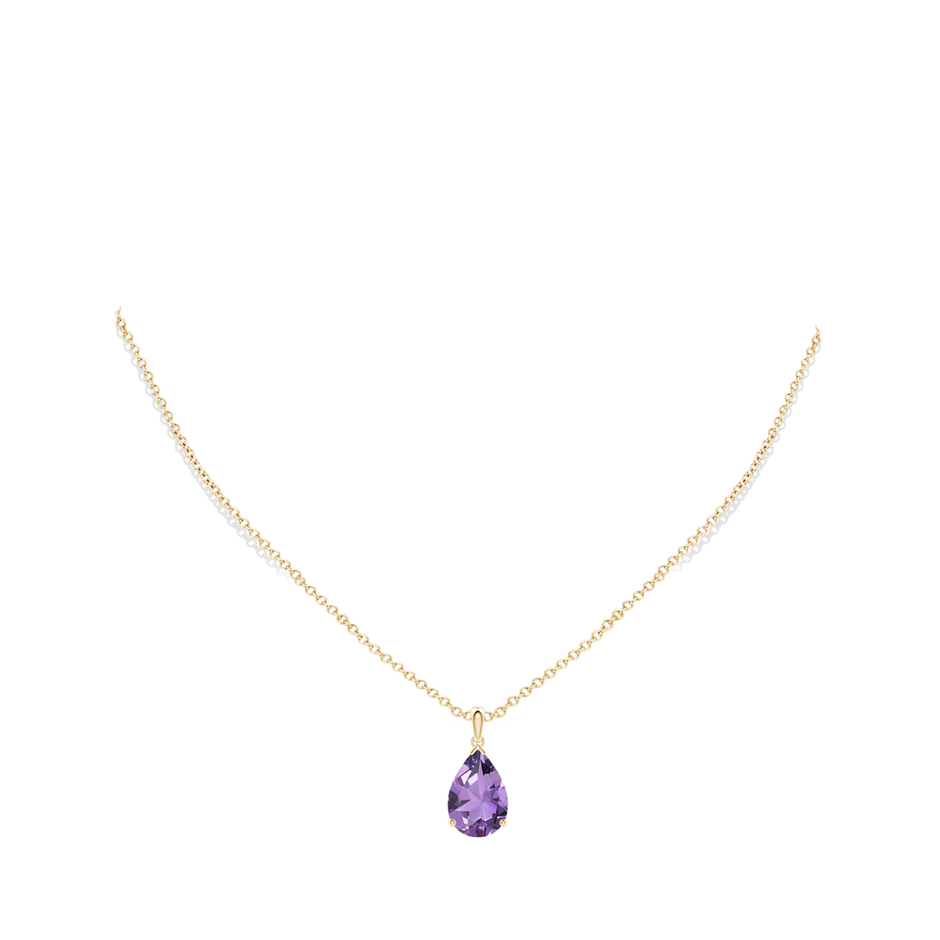15x10mm A Prong-Set Pear Amethyst Solitaire Pendant in Yellow Gold pen