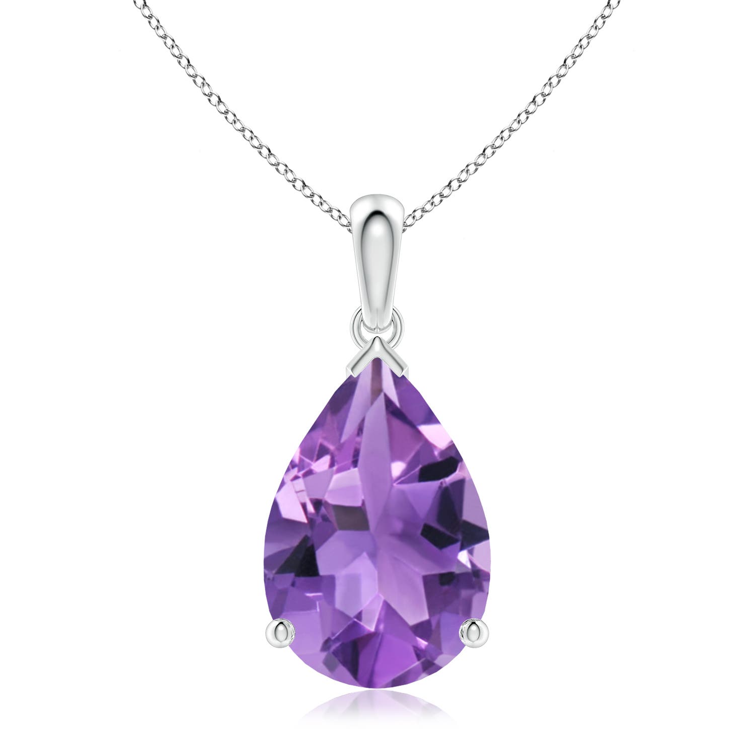 15x10mm AA Prong-Set Pear Amethyst Solitaire Pendant in 18CT White Gold