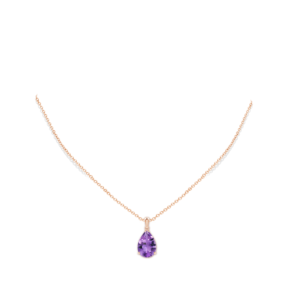 15x10mm AA Prong-Set Pear Amethyst Solitaire Pendant in Rose Gold pen