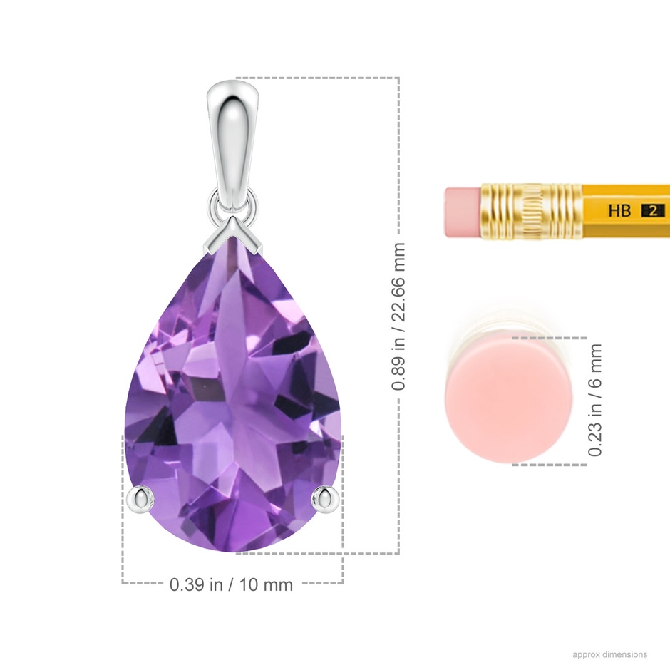 15x10mm AA Prong-Set Pear Amethyst Solitaire Pendant in White Gold ruler