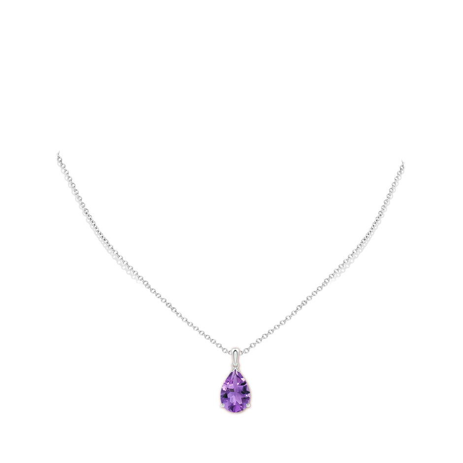 15x10mm AA Prong-Set Pear Amethyst Solitaire Pendant in White Gold pen