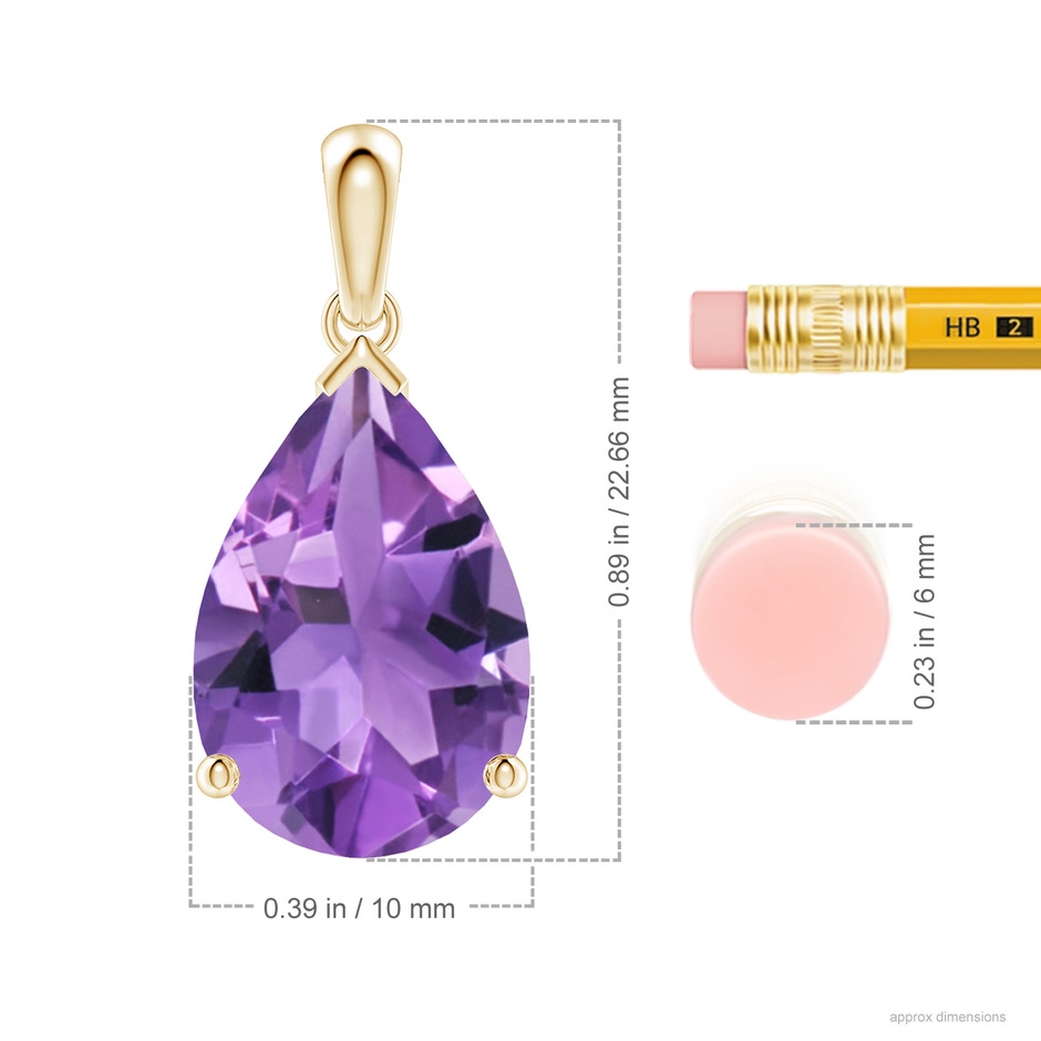 15x10mm AA Prong-Set Pear Amethyst Solitaire Pendant in Yellow Gold ruler