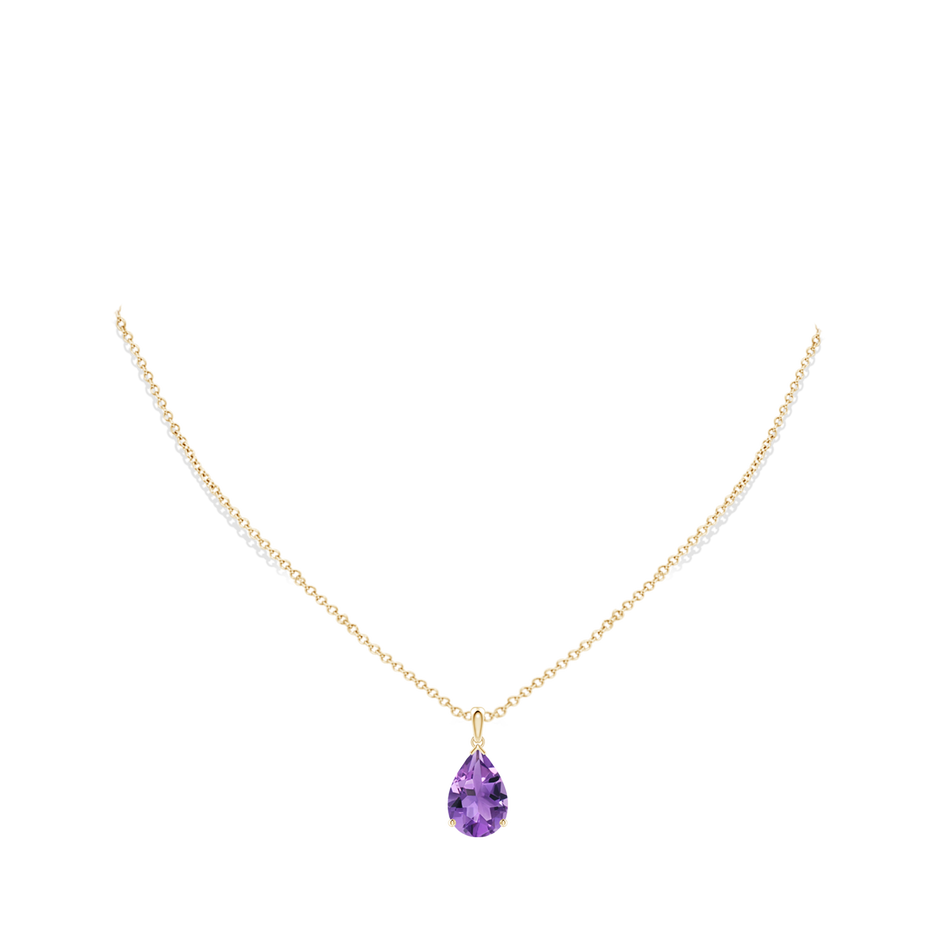 15x10mm AA Prong-Set Pear Amethyst Solitaire Pendant in Yellow Gold pen