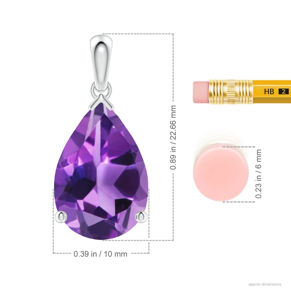 15x10mm AAA Prong-Set Pear Amethyst Solitaire Pendant in 18K White Gold ruler