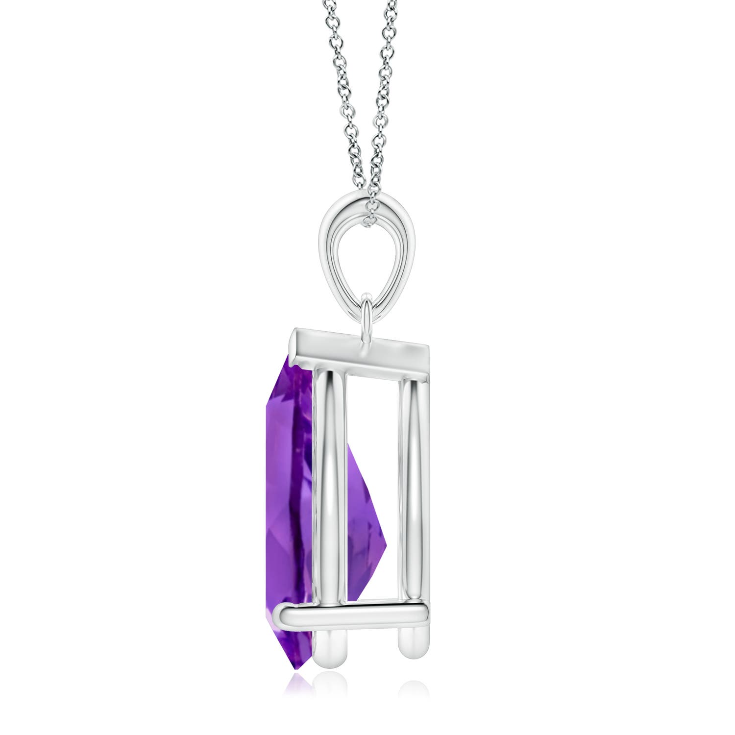 15x10mm AAA Prong-Set Pear Amethyst Solitaire Pendant in White Gold