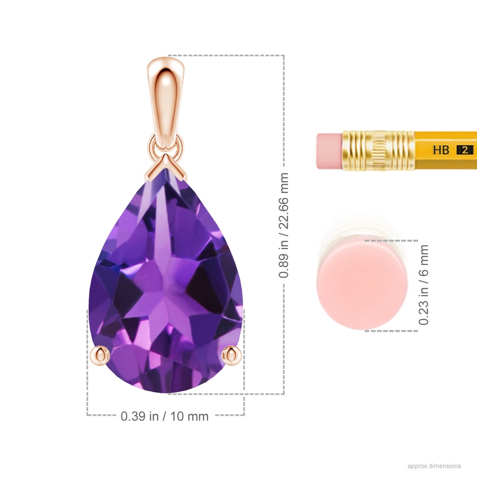 15x10mm AAAA Prong-Set Pear Amethyst Solitaire Pendant in 18K Rose Gold ruler