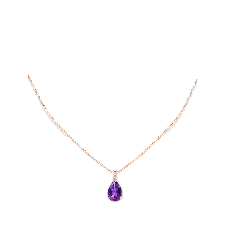 15x10mm AAAA Prong-Set Pear Amethyst Solitaire Pendant in 18K Rose Gold pen