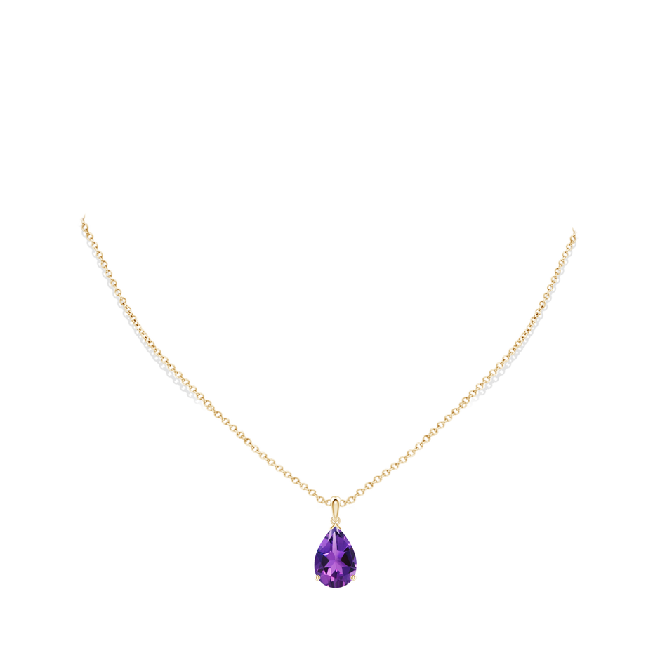 15x10mm AAAA Prong-Set Pear Amethyst Solitaire Pendant in 18K Yellow Gold pen