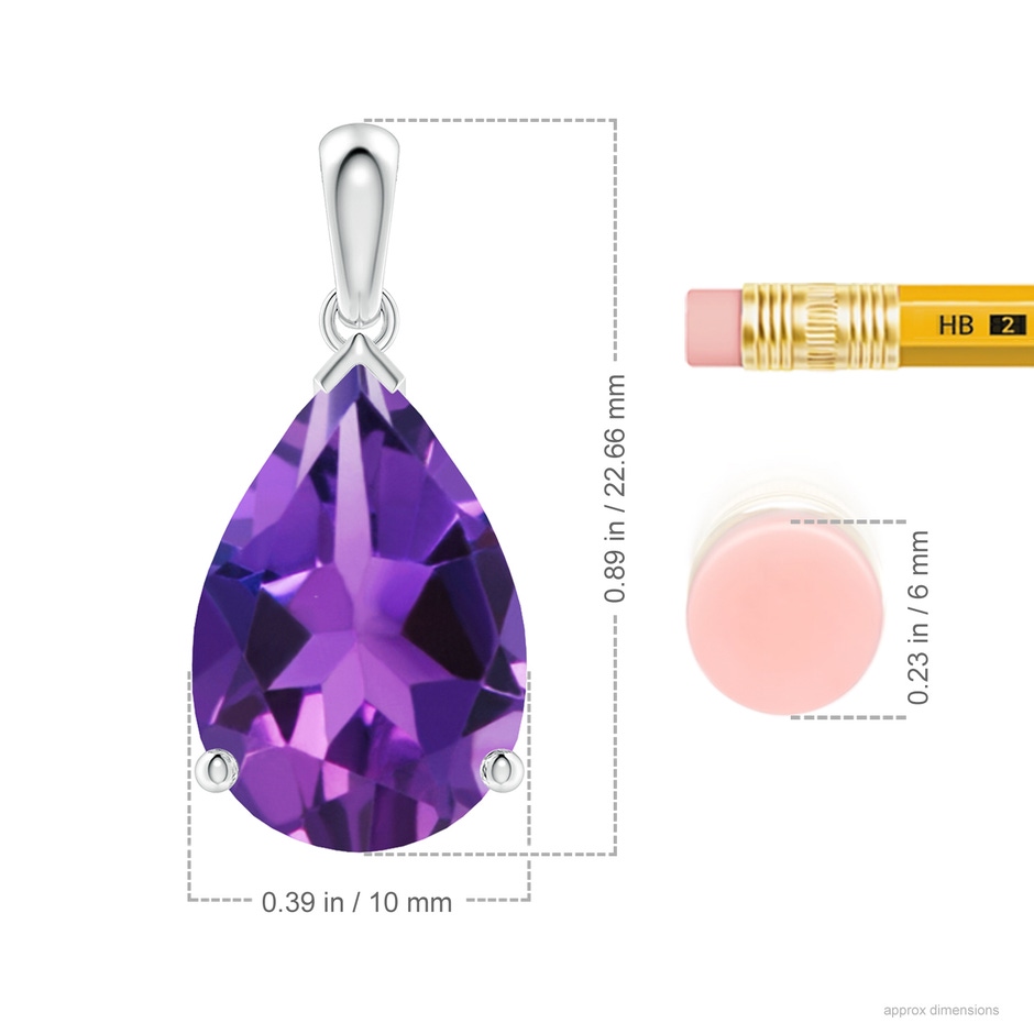 15x10mm AAAA Prong-Set Pear Amethyst Solitaire Pendant in P950 Platinum ruler