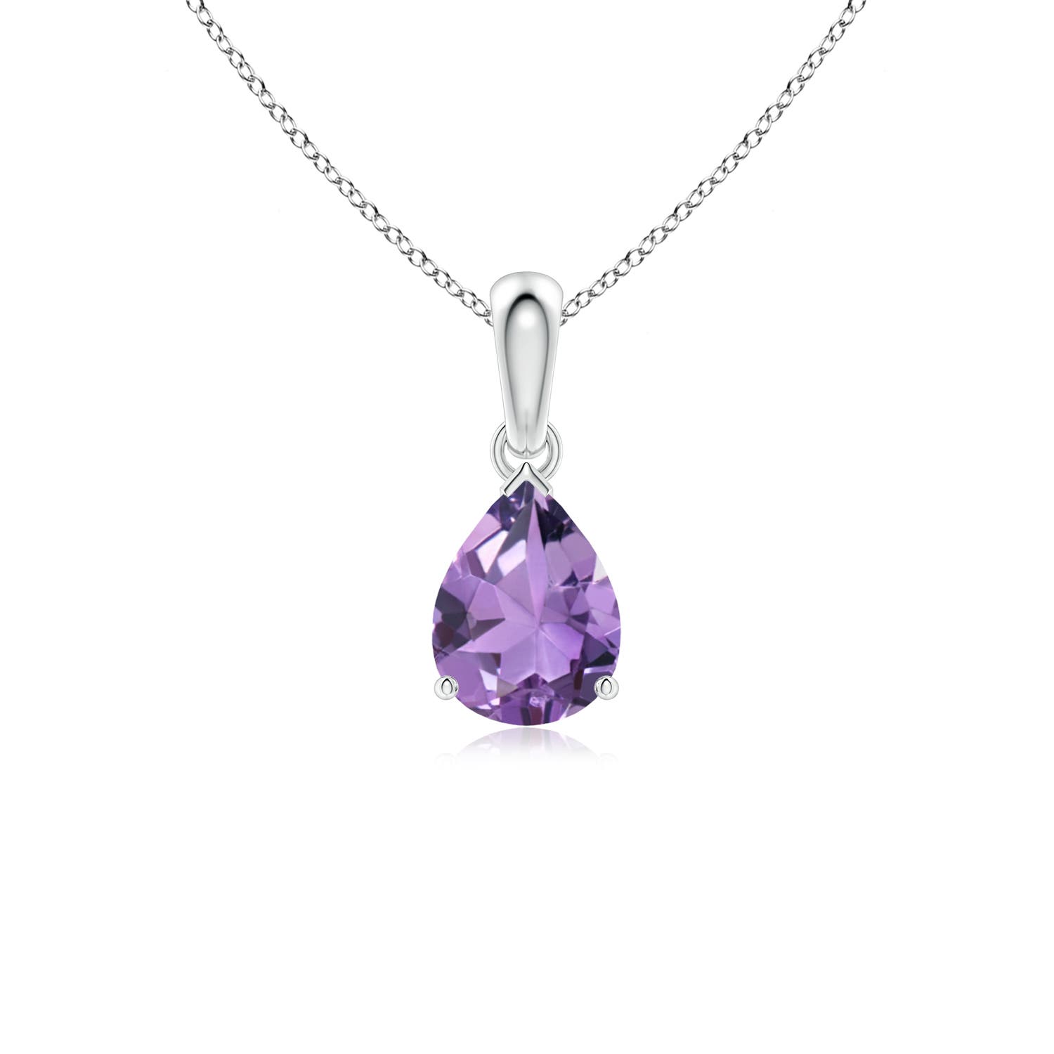 8x6mm A Prong-Set Pear Amethyst Solitaire Pendant in P950 Platinum