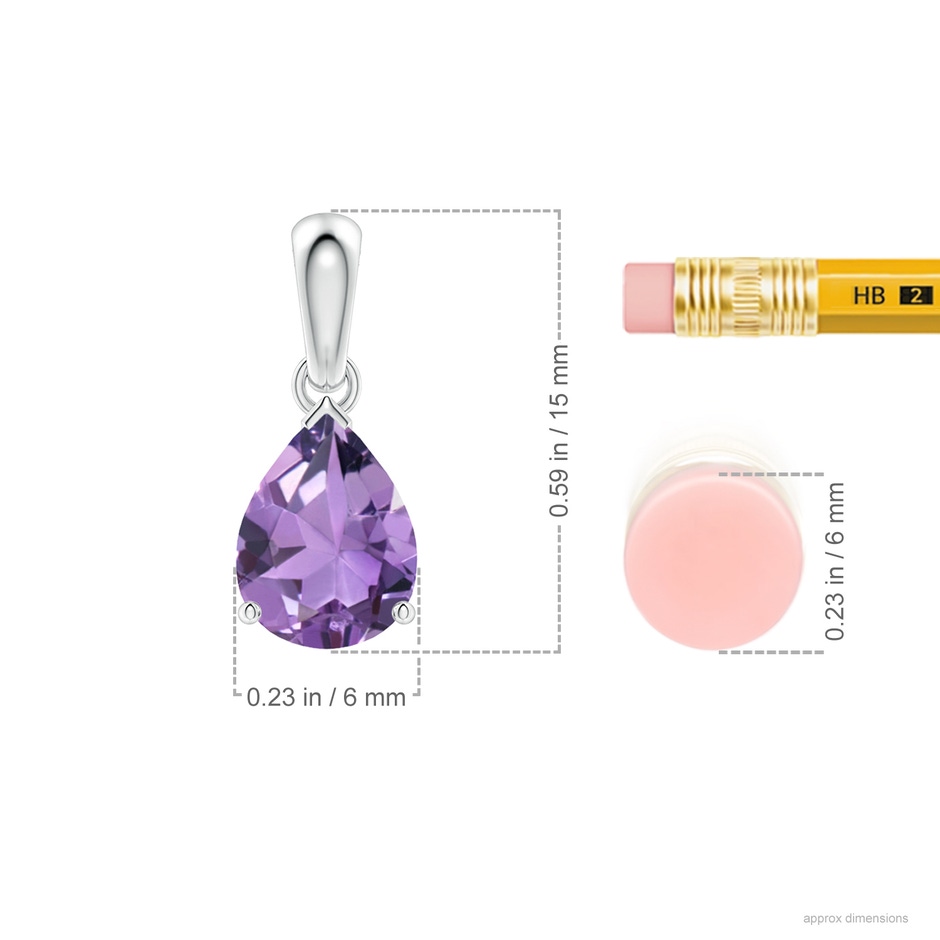 8x6mm A Prong-Set Pear Amethyst Solitaire Pendant in P950 Platinum ruler