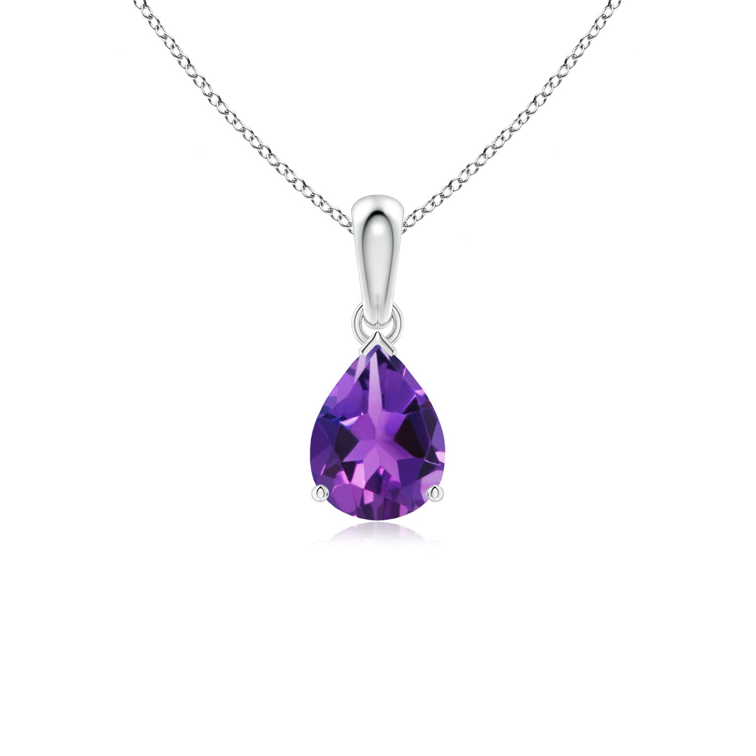 8x6mm AAAA Prong-Set Pear Amethyst Solitaire Pendant in 18K White Gold