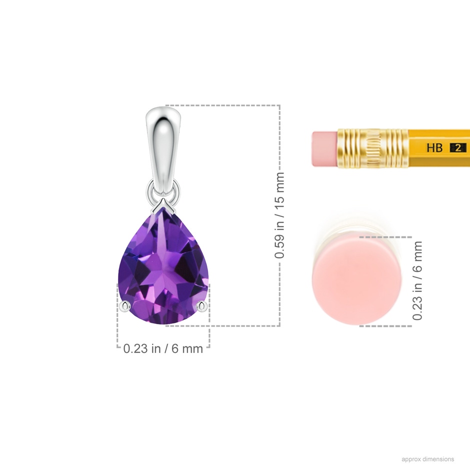 8x6mm AAAA Prong-Set Pear Amethyst Solitaire Pendant in P950 Platinum ruler