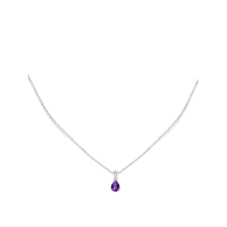 8x6mm AAAA Prong-Set Pear Amethyst Solitaire Pendant in P950 Platinum pen