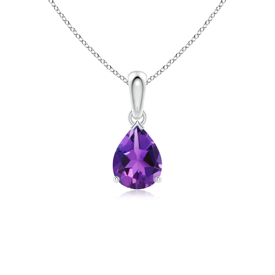 8x6mm AAAA Prong-Set Pear Amethyst Solitaire Pendant in White Gold 