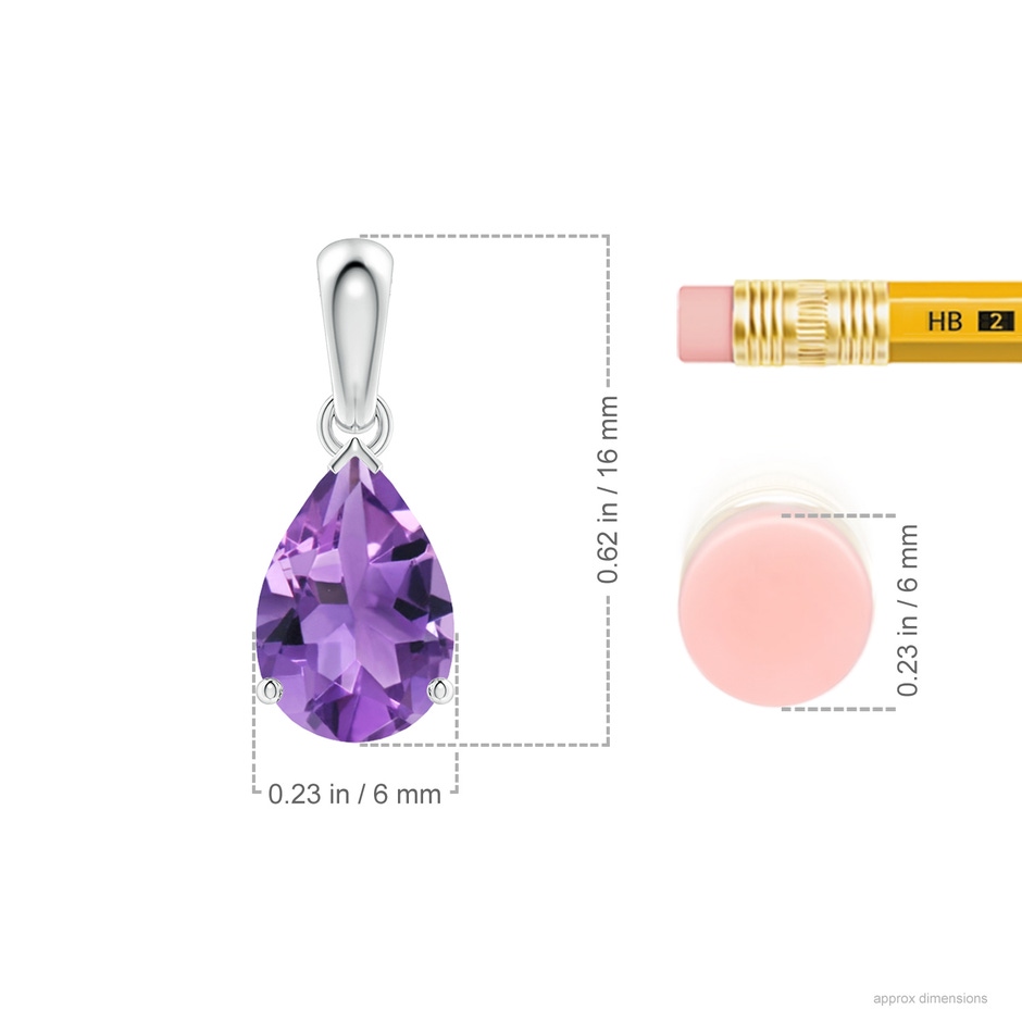 9x6mm AA Prong-Set Pear Amethyst Solitaire Pendant in 18K White Gold ruler