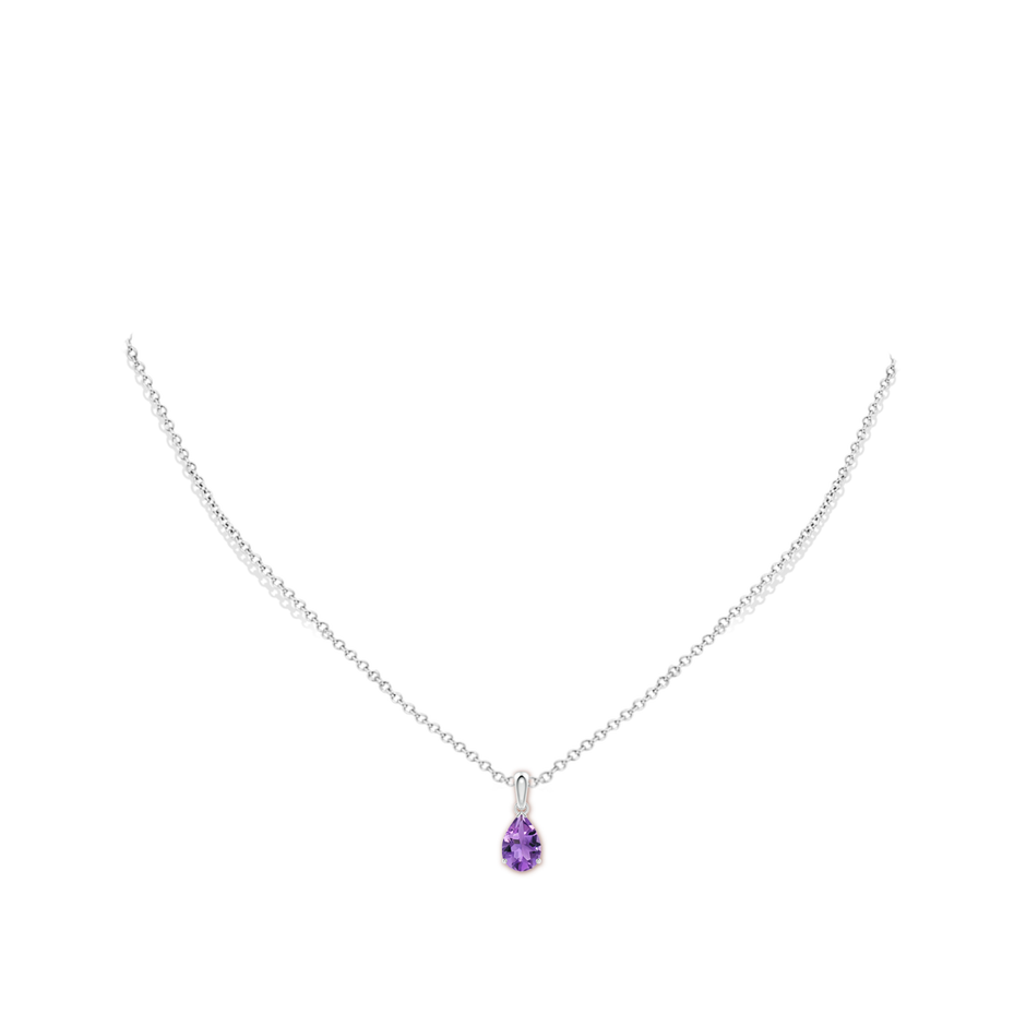 9x6mm AA Prong-Set Pear Amethyst Solitaire Pendant in 18K White Gold pen