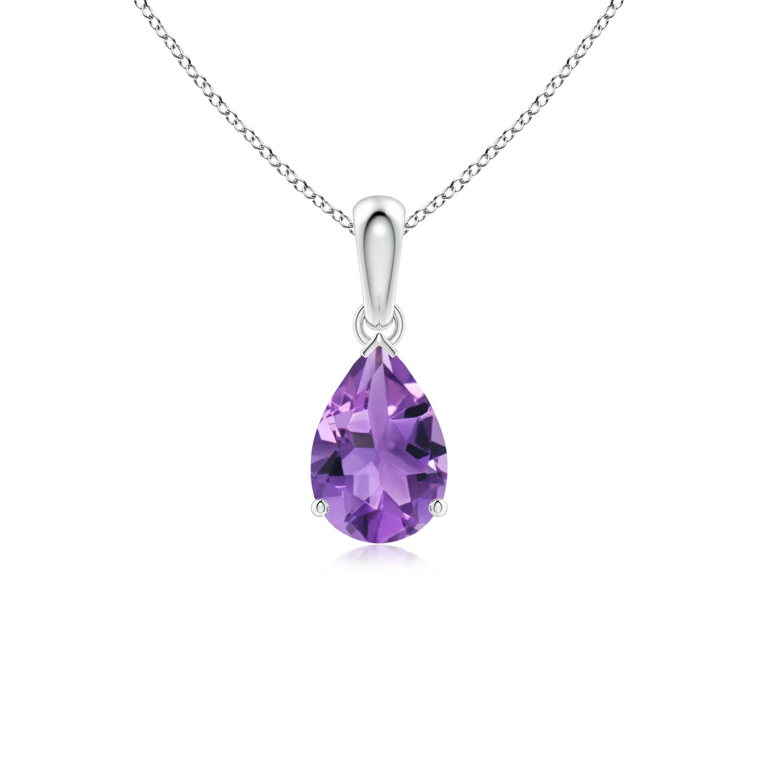 9x6mm AA Prong-Set Pear Amethyst Solitaire Pendant in White Gold