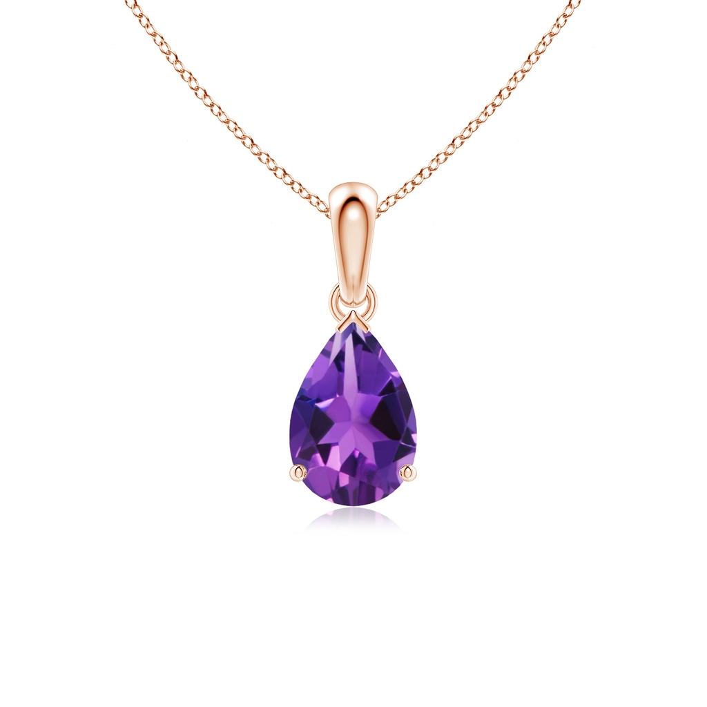9x6mm AAAA Prong-Set Pear Amethyst Solitaire Pendant in 18K Rose Gold