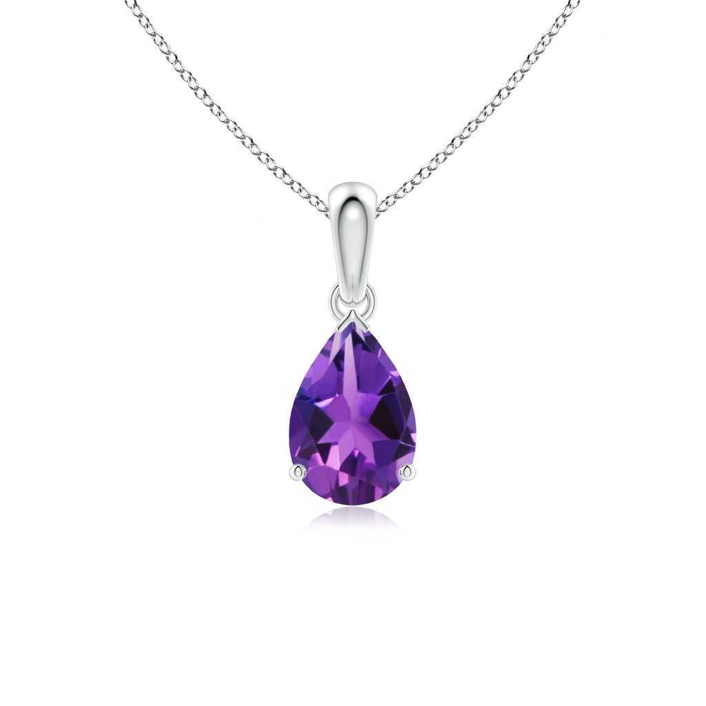 9x6mm AAAA Prong-Set Pear Amethyst Solitaire Pendant in P950 Platinum