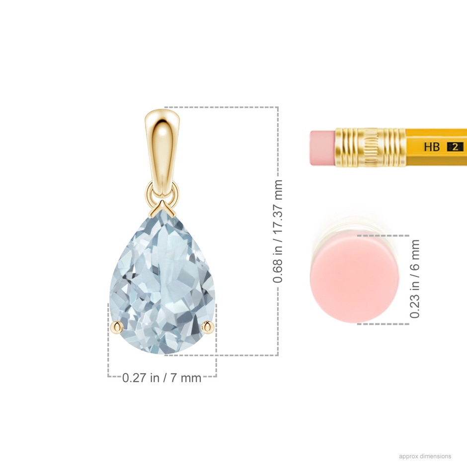 10x7mm A Pear-Shaped Aquamarine Solitaire Pendant in 18K Yellow Gold ruler