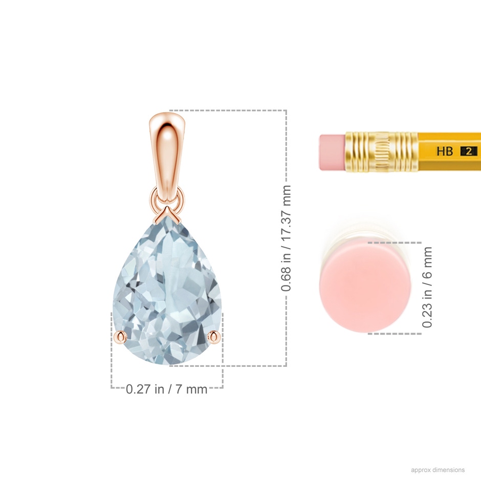 10x7mm A Pear-Shaped Aquamarine Solitaire Pendant in Rose Gold ruler