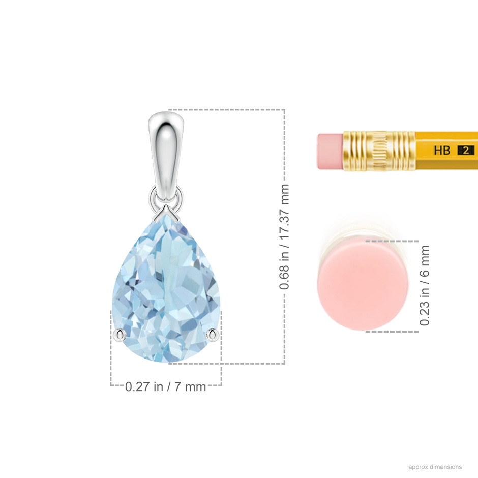 10x7mm AA Pear-Shaped Aquamarine Solitaire Pendant in P950 Platinum ruler