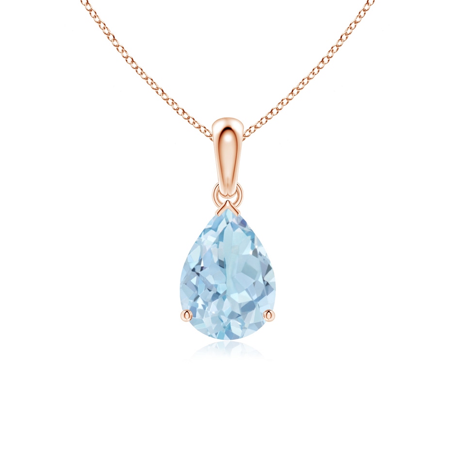 10x7mm AA Pear-Shaped Aquamarine Solitaire Pendant in Rose Gold 