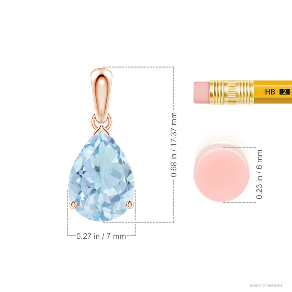 10x7mm AA Pear-Shaped Aquamarine Solitaire Pendant in Rose Gold ruler
