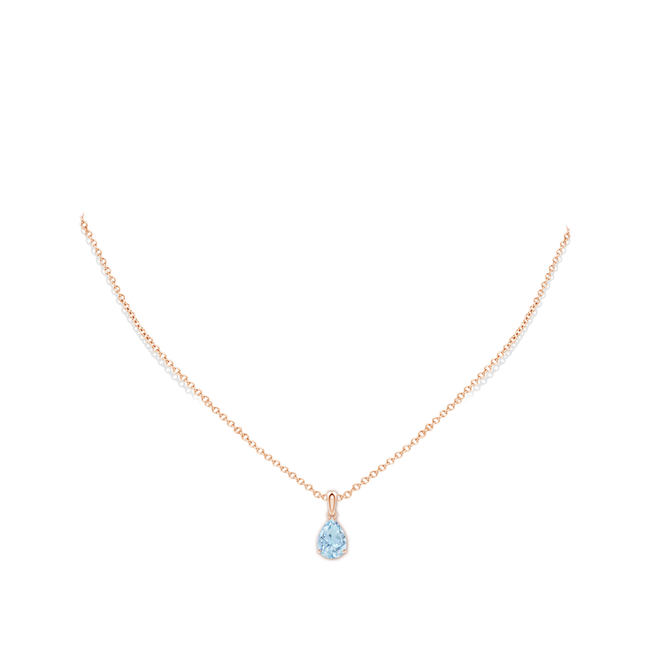 10x7mm AA Pear-Shaped Aquamarine Solitaire Pendant in Rose Gold pen