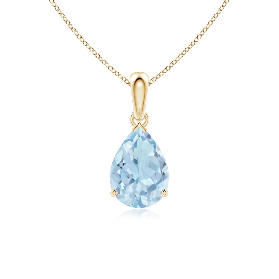 10x7mm AA Pear-Shaped Aquamarine Solitaire Pendant in Yellow Gold 