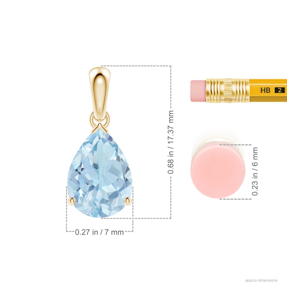 10x7mm AA Pear-Shaped Aquamarine Solitaire Pendant in Yellow Gold ruler