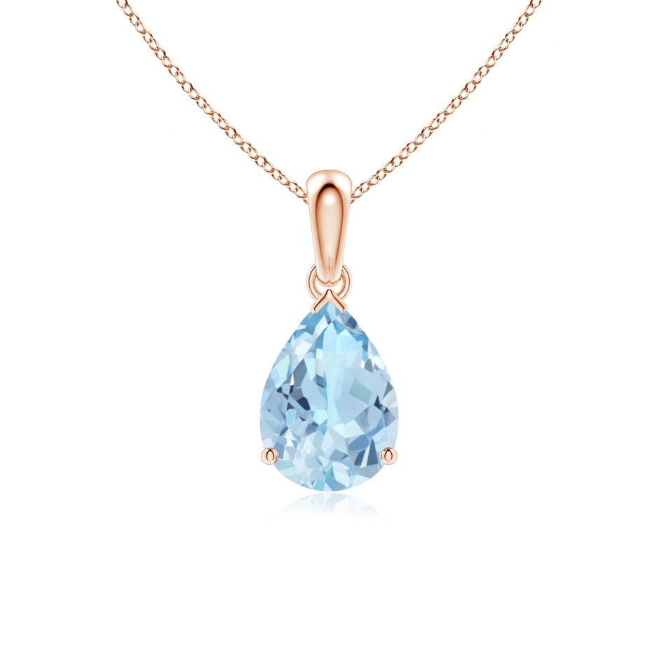 10x7mm AAA Pear-Shaped Aquamarine Solitaire Pendant in 18K Rose Gold 