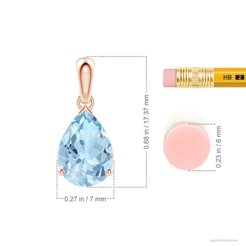 10x7mm AAA Pear-Shaped Aquamarine Solitaire Pendant in 18K Rose Gold ruler
