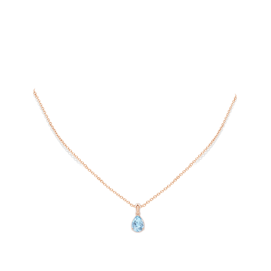 10x7mm AAA Pear-Shaped Aquamarine Solitaire Pendant in 18K Rose Gold pen