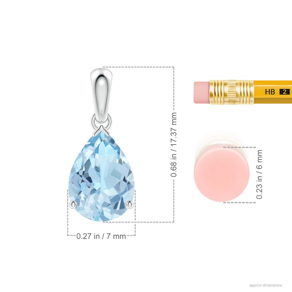 10x7mm AAA Pear-Shaped Aquamarine Solitaire Pendant in S999 Silver ruler