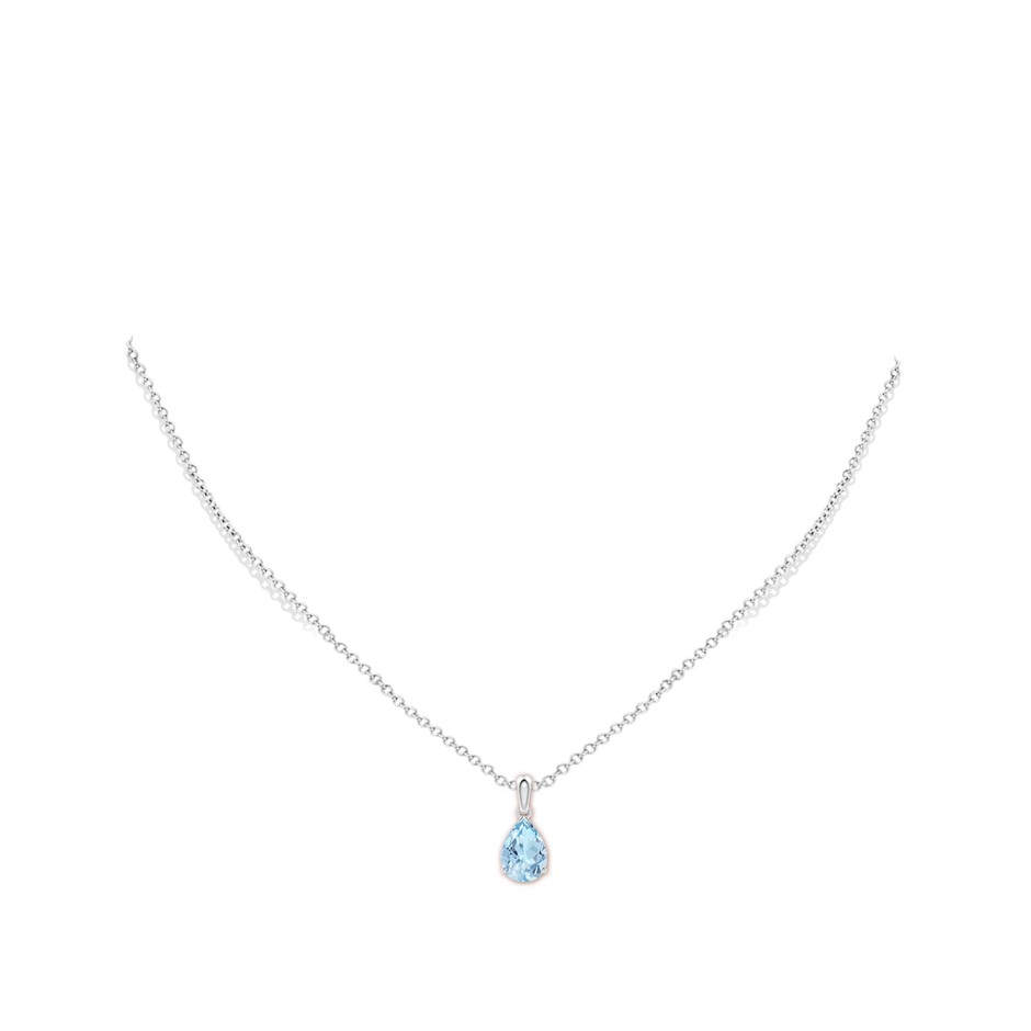 10x7mm AAA Pear-Shaped Aquamarine Solitaire Pendant in S999 Silver pen