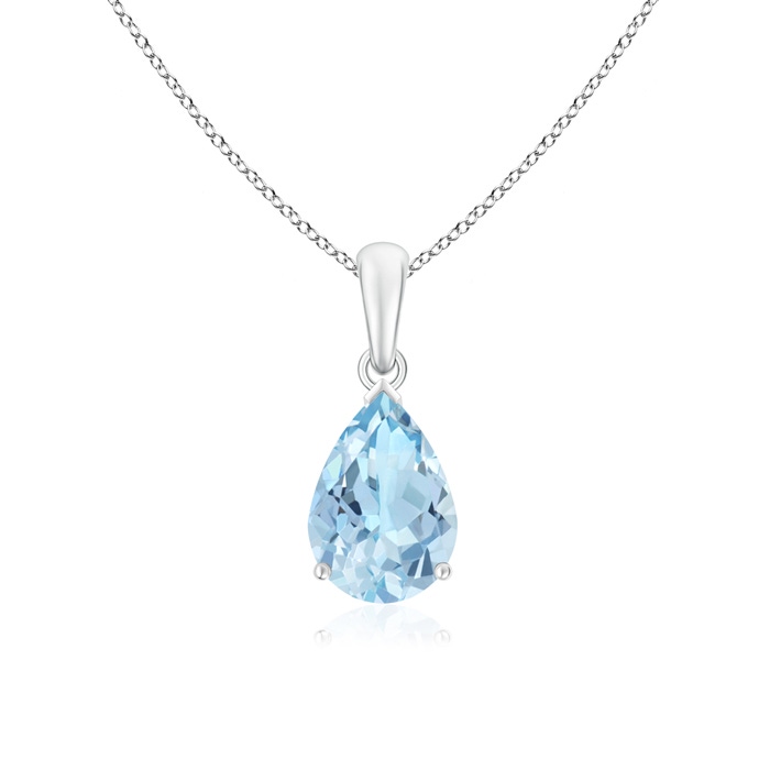 10x7mm AAA Pear-Shaped Aquamarine Solitaire Pendant in White Gold 