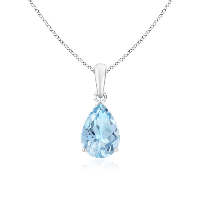 10x7mm AAA Pear-Shaped Aquamarine Solitaire Pendant in White Gold