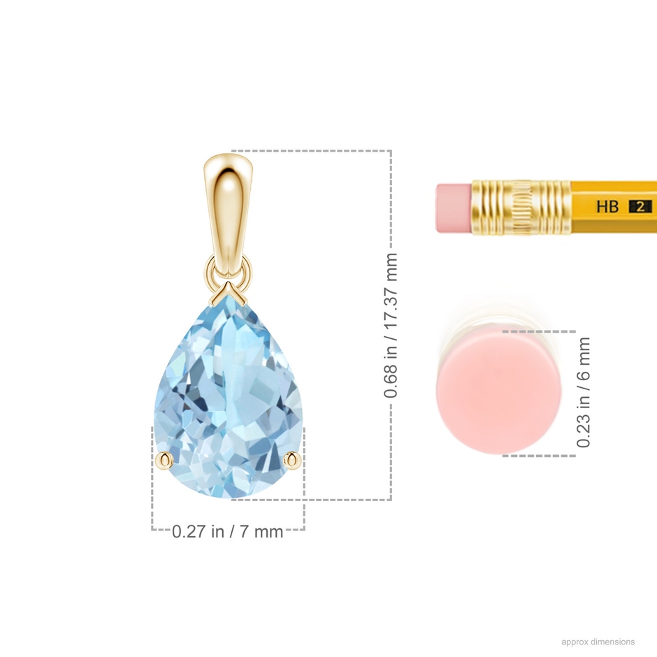 10x7mm AAA Pear-Shaped Aquamarine Solitaire Pendant in Yellow Gold ruler
