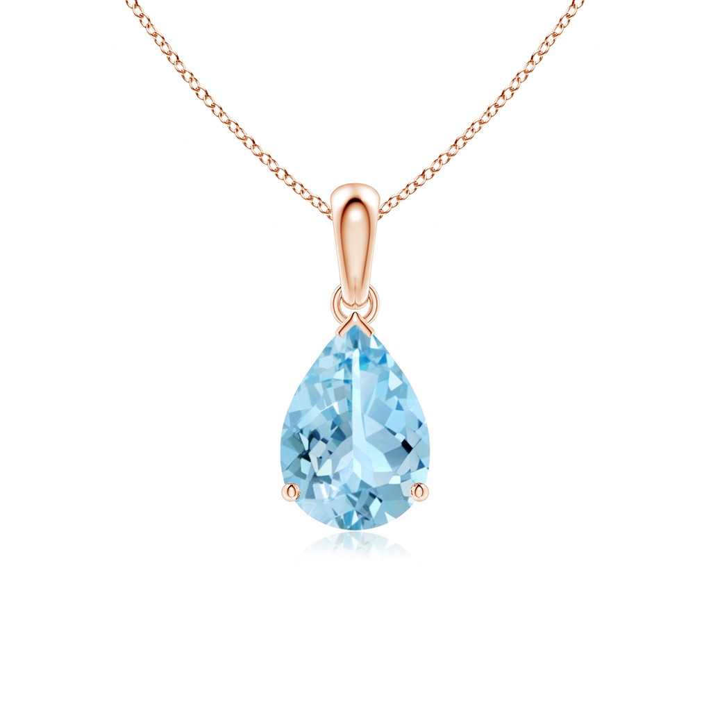 10x7mm AAAA Pear-Shaped Aquamarine Solitaire Pendant in 18K Rose Gold