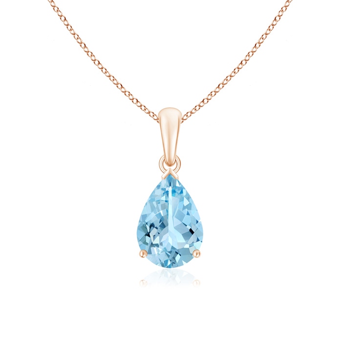 10x7mm AAAA Pear-Shaped Aquamarine Solitaire Pendant in Rose Gold