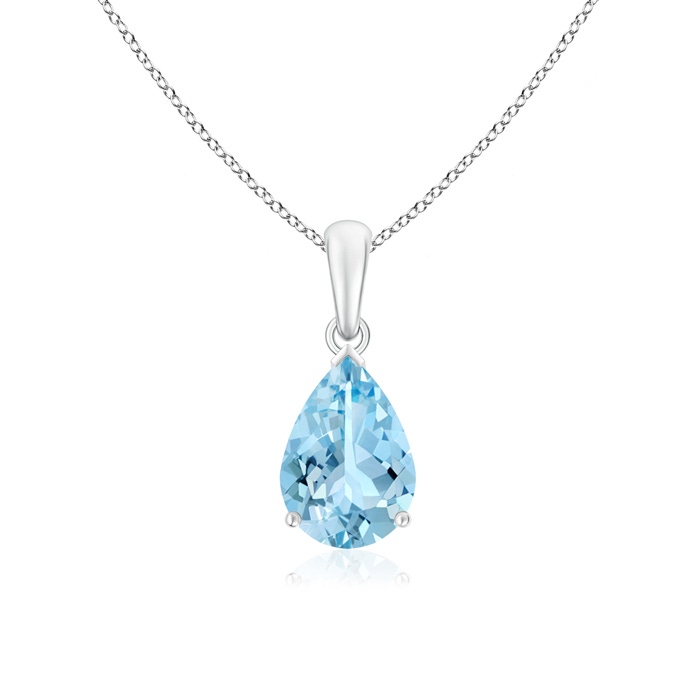 10x7mm AAAA Pear-Shaped Aquamarine Solitaire Pendant in White Gold