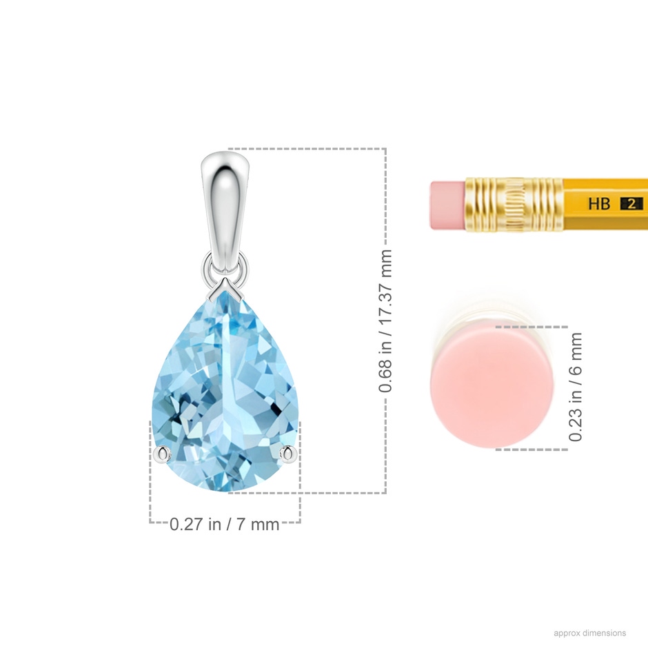 10x7mm AAAA Pear-Shaped Aquamarine Solitaire Pendant in White Gold ruler