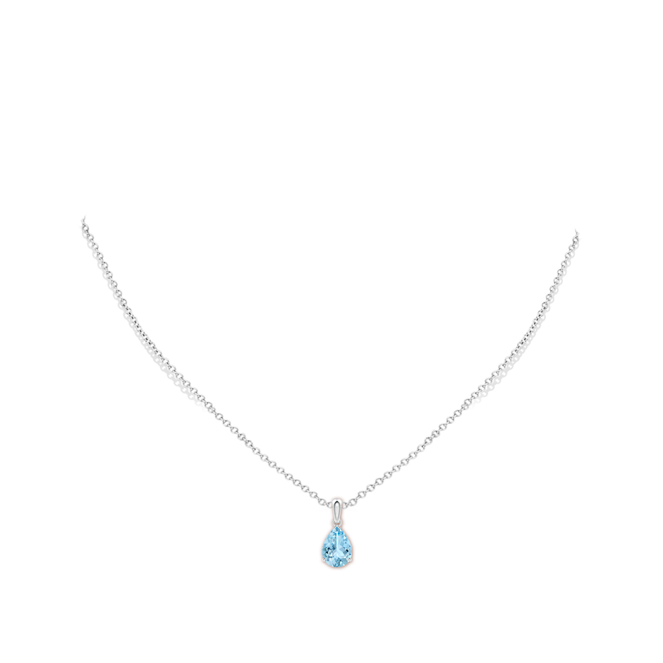 10x7mm AAAA Pear-Shaped Aquamarine Solitaire Pendant in White Gold pen