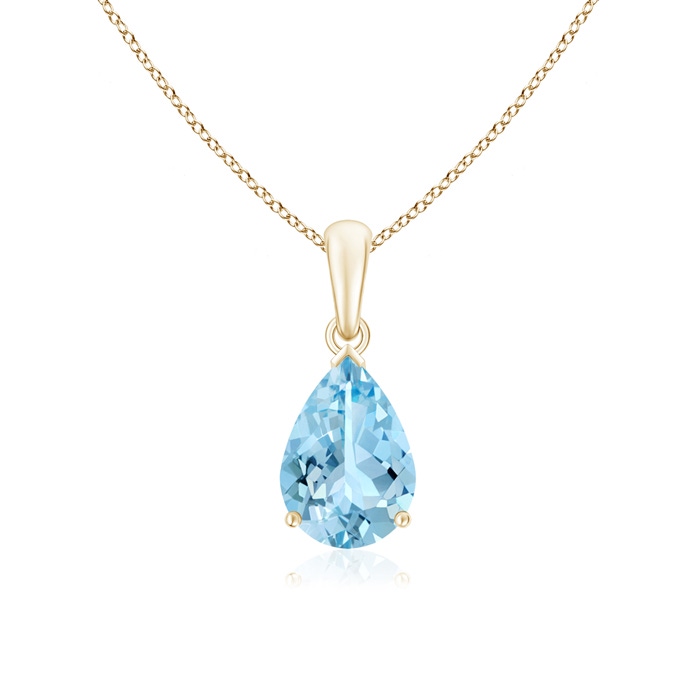 10x7mm AAAA Pear-Shaped Aquamarine Solitaire Pendant in Yellow Gold