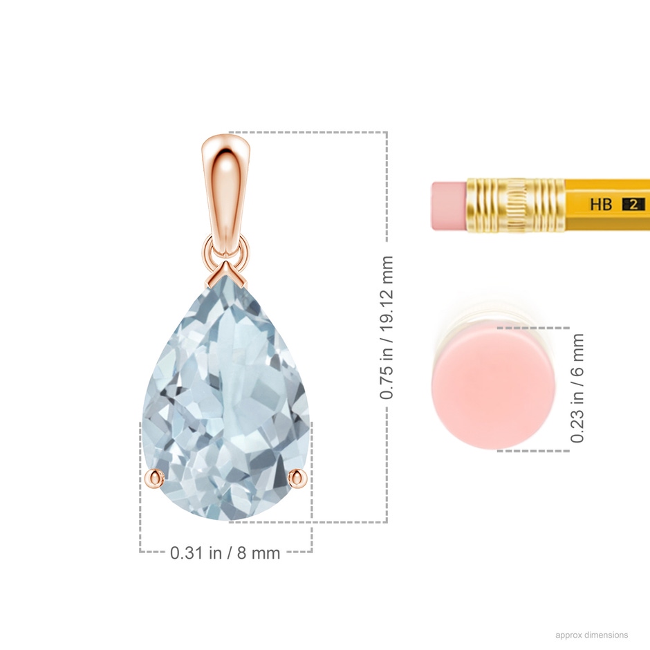 12x8mm A Pear-Shaped Aquamarine Solitaire Pendant in Rose Gold ruler