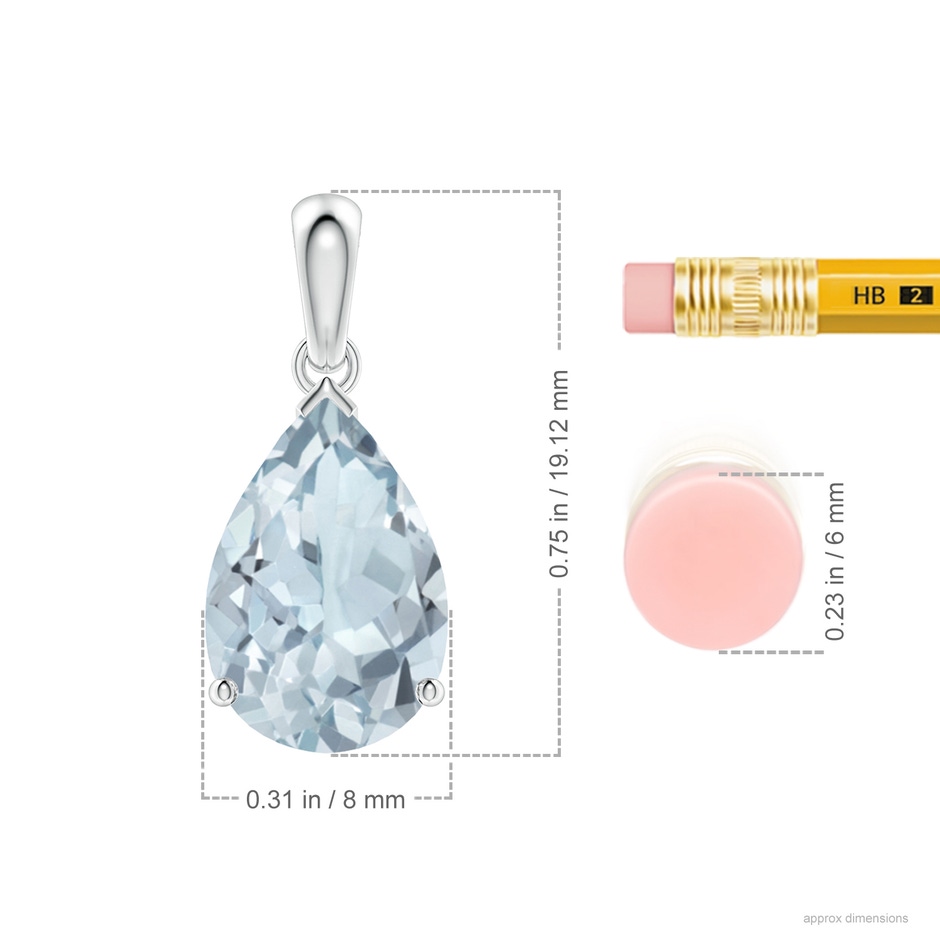 12x8mm A Pear-Shaped Aquamarine Solitaire Pendant in White Gold ruler