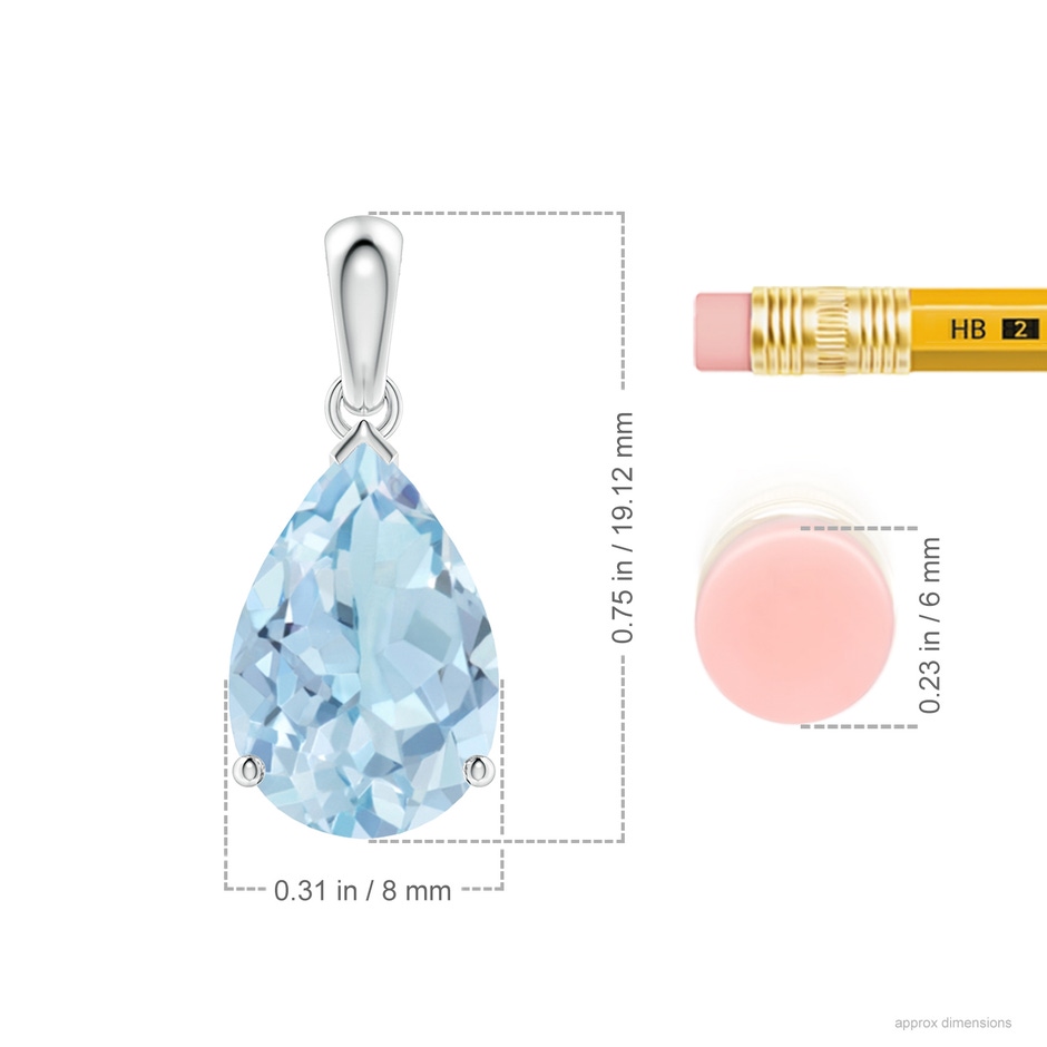 12x8mm AA Pear-Shaped Aquamarine Solitaire Pendant in White Gold ruler